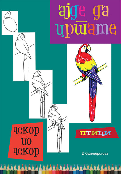 ајде да цртаме - птици чекор по чекор - динара силверстова,предна корица на книгата