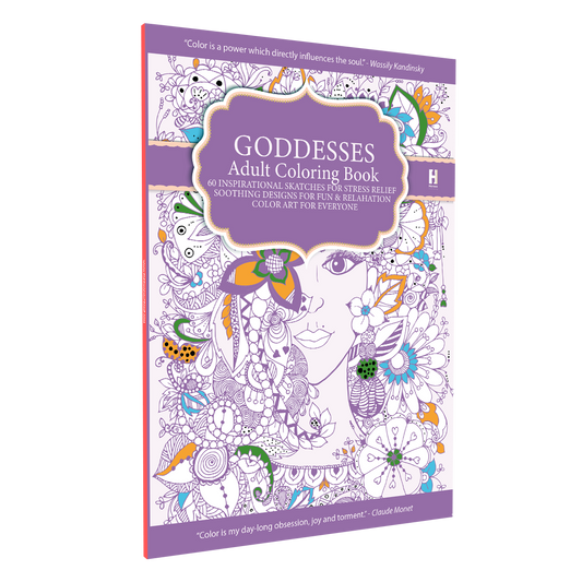 adult colouring book godesess, book mockup