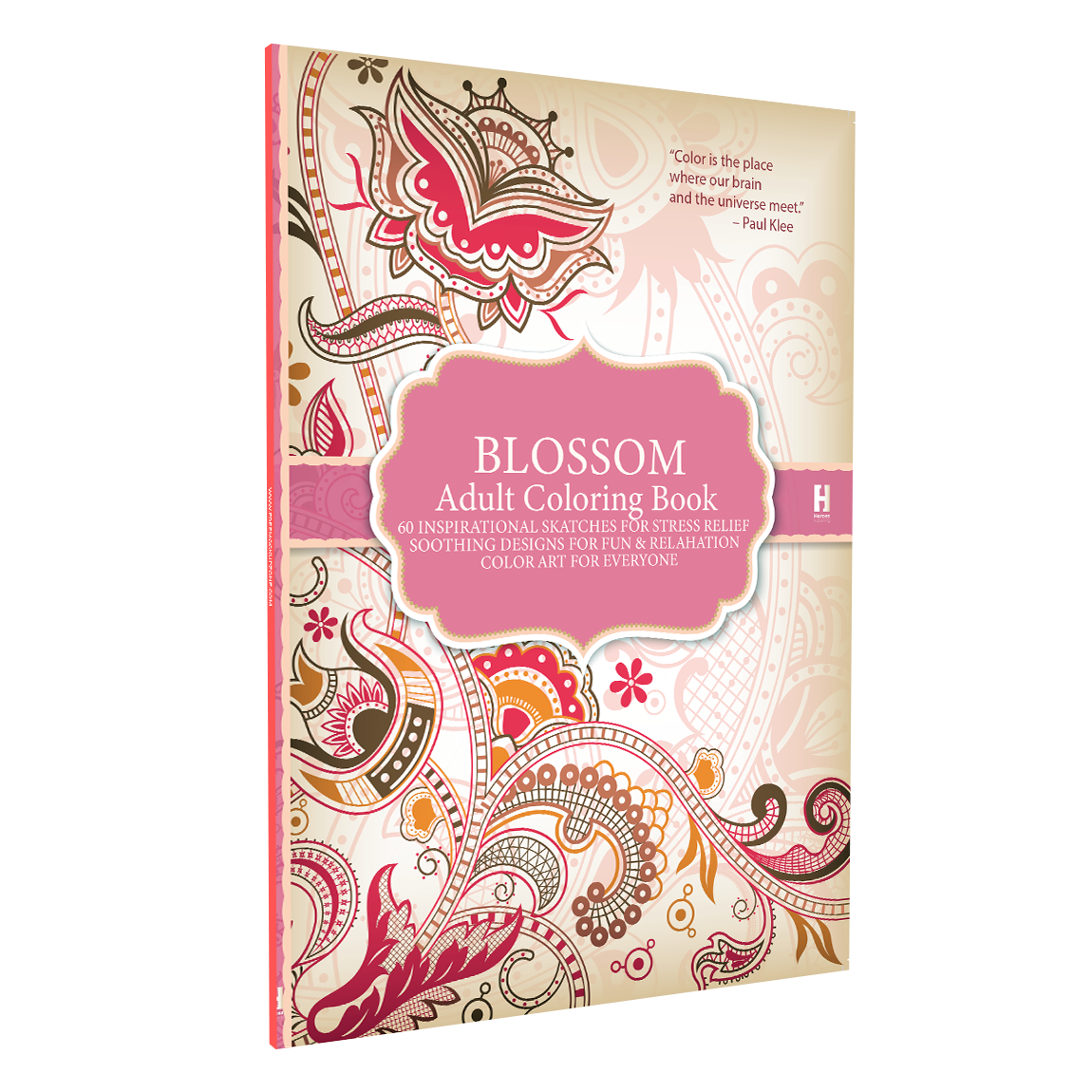 adult colouring book blossom, book mockup