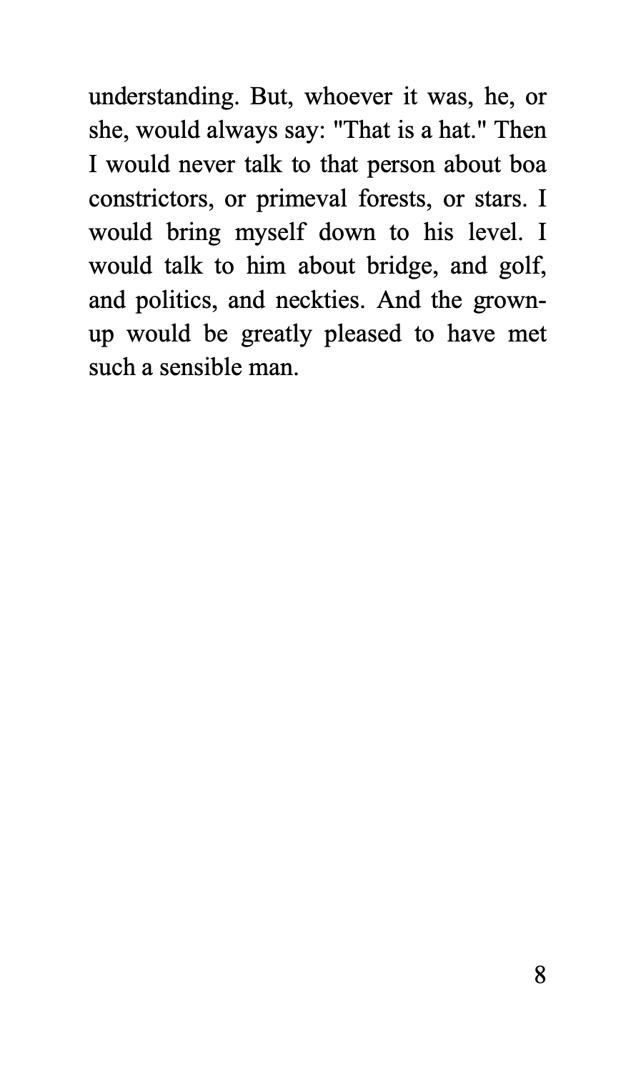 Text and illustration from an interior page of The Little Princ