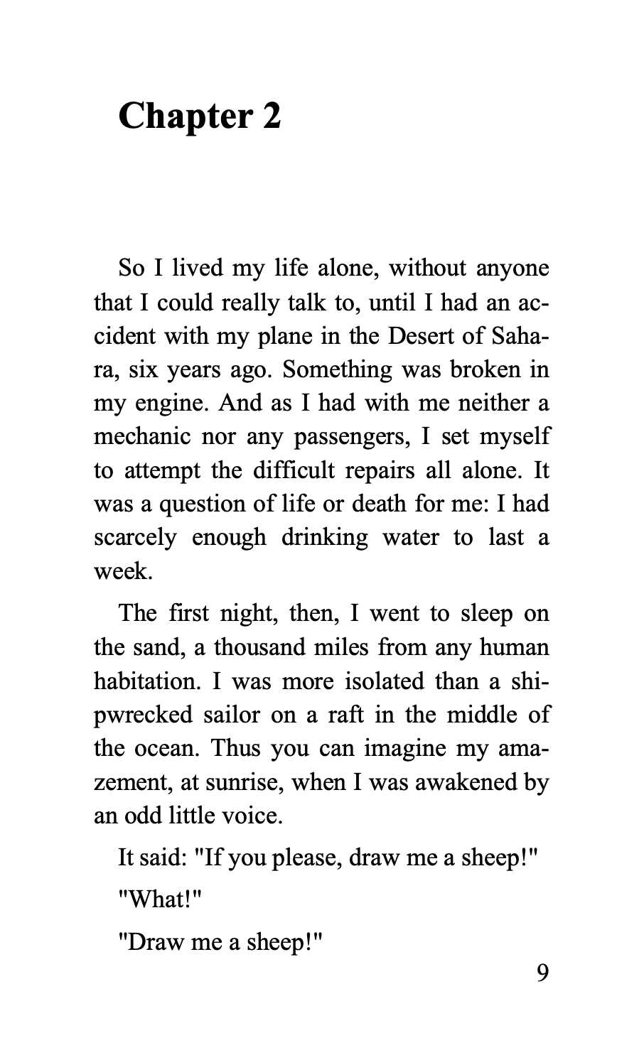 Text and illustration from an interior page of The Little Princ