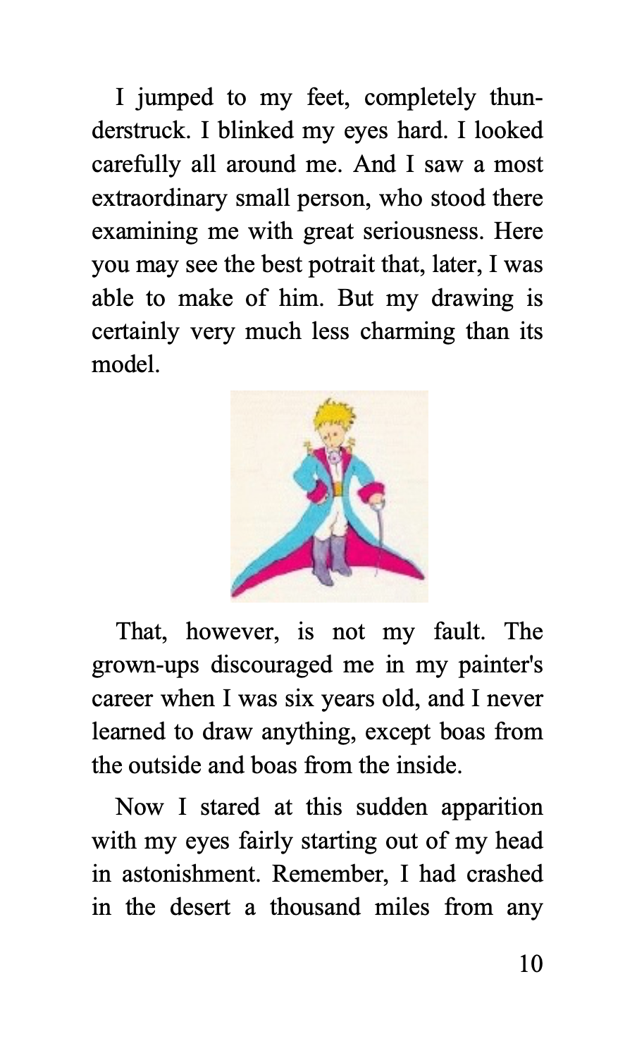 Text and illustration from an interior page of The Little Princ