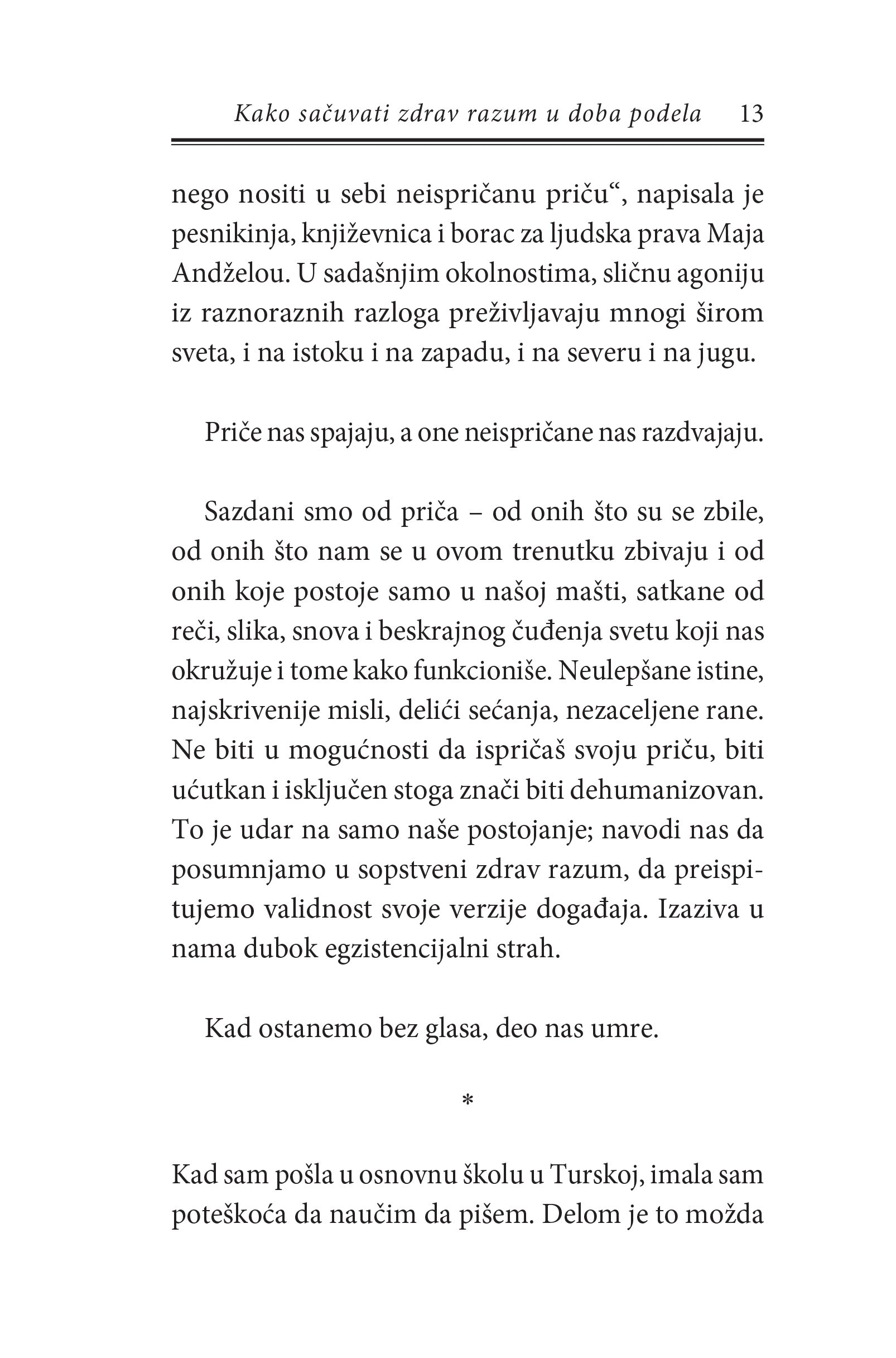 KAKO SAČUVATI ZDRAV RAZUM U DOBA PODELA - Elif Šafak, odlomak iz knjige